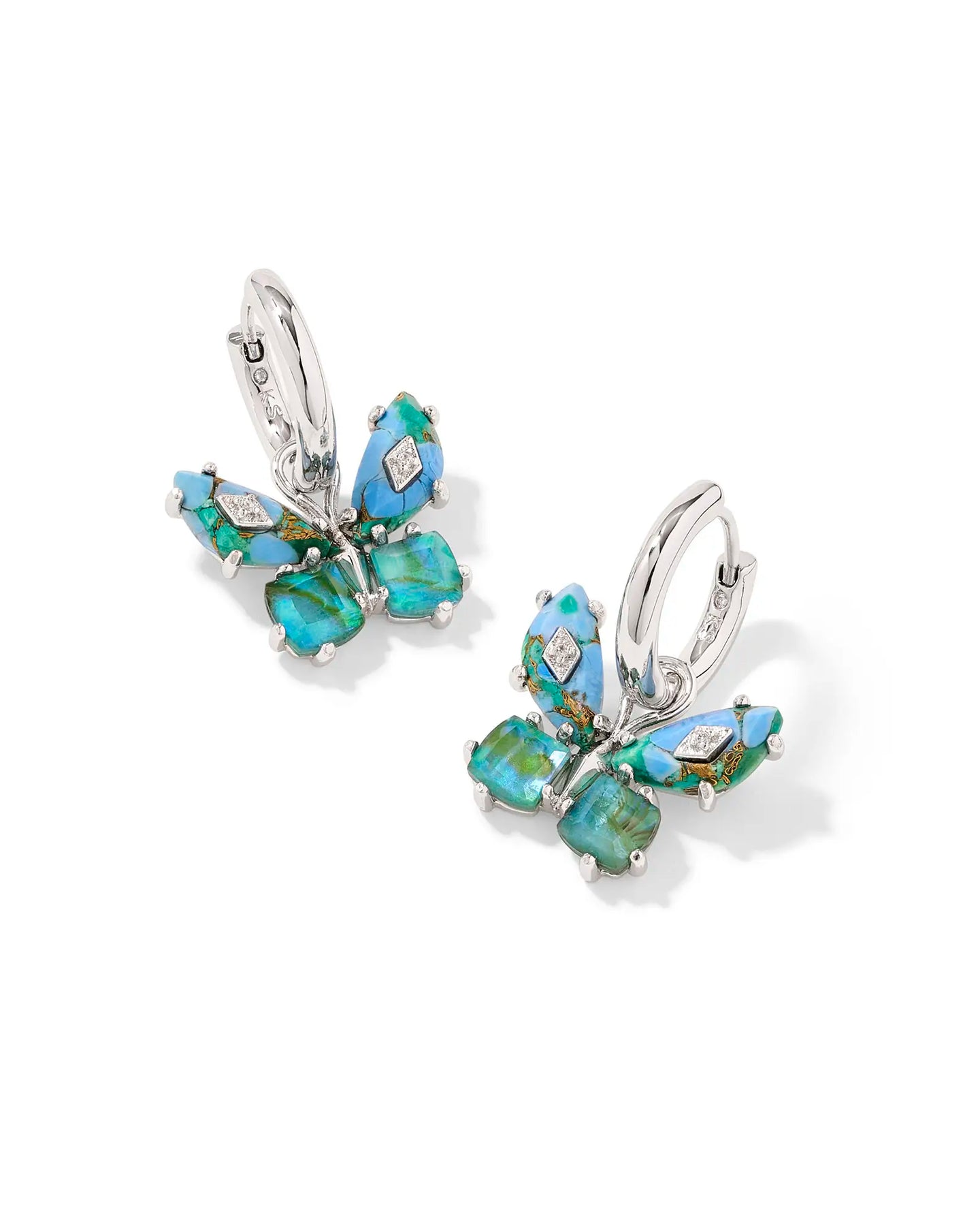 Kendra Scott Bianca Silver Butterfly Huggies Earrings in Bright Aqua Mix