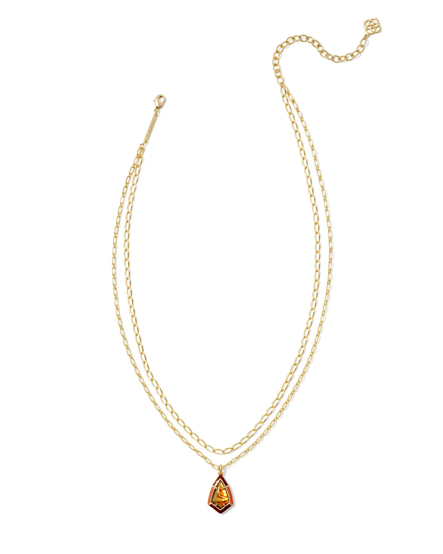 Kendra Scott Camry Gold Enamel Frame Multi Necklace Marbled Amber Illusion