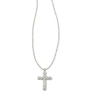 Load image into Gallery viewer, Kendra Scott Boxed Rhodium Cross Pendant Necklace in White Crystal