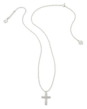 Load image into Gallery viewer, Kendra Scott Boxed Rhodium Cross Pendant Necklace in White Crystal