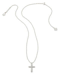 Kendra Scott Boxed Rhodium Cross Pendant Necklace in White Crystal