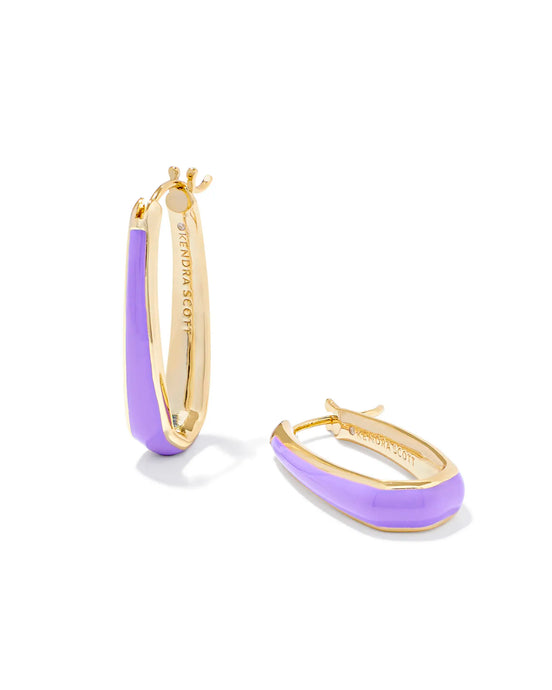 Kendra Scott Kelsey Gold Hoop Earrings in Purple Enamel