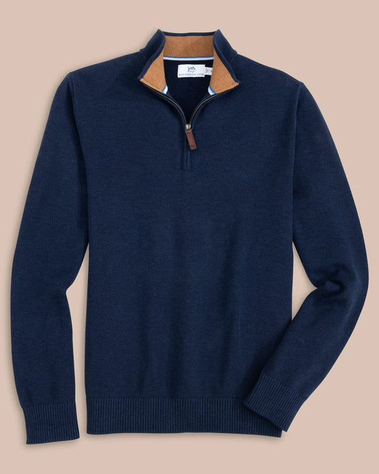 Southern Tide Men's Oakatie Heather Dress Blue Quarter Zip Sweater