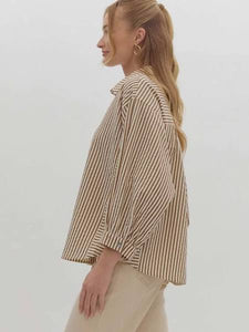 Please Believe Button Up Striped Blouse