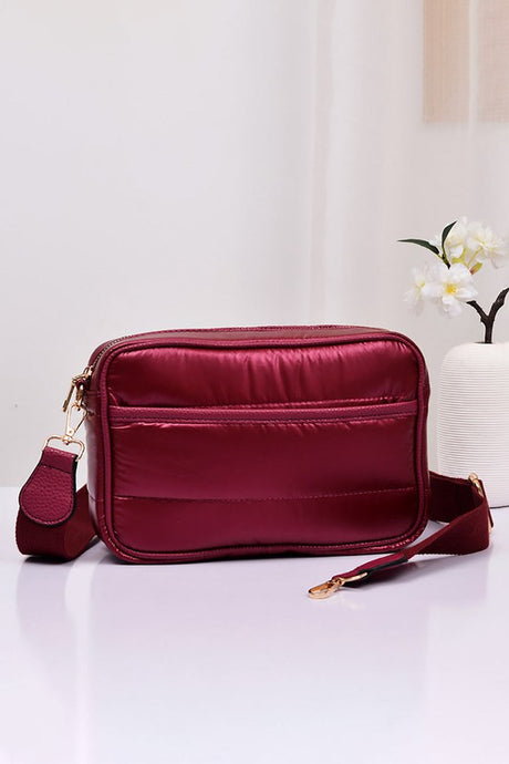 Solid Rectangle Puffer Crossbody Bag-Burgundy