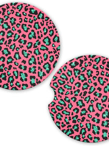 Save The Day Car Coasters Teal Punch Leopard