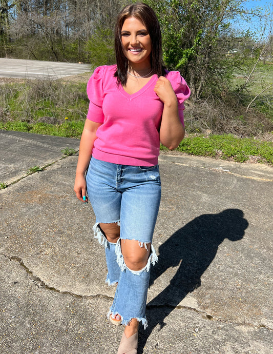 Endless Possibilities Puff Sleeve Top Fuchsia