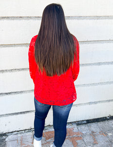 Ally Corded Lace Top-Red