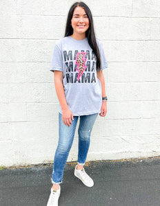 Mama Pink Leopard Lightening Bolt Tee