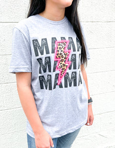 Mama Pink Leopard Lightening Bolt Tee