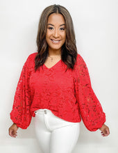 Load image into Gallery viewer, Ally Corded Lace Top-Red