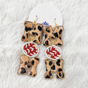 Leopard Mom Baseball Beaded Dangle Earrings