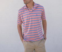 Load image into Gallery viewer, Southern Marsh Havana Zapata Stripe Performance Polo Coral &amp; French Blue