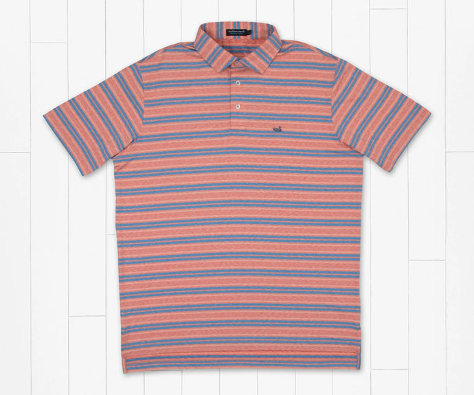 Southern Marsh Havana Zapata Stripe Performance Polo Coral & French Blue