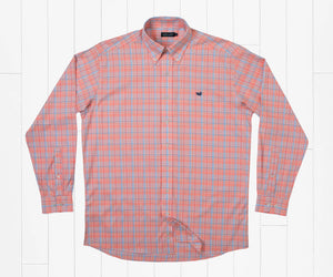 Southern Marsh Hartsville Plaid Dress Shirt Coral & Light Blue