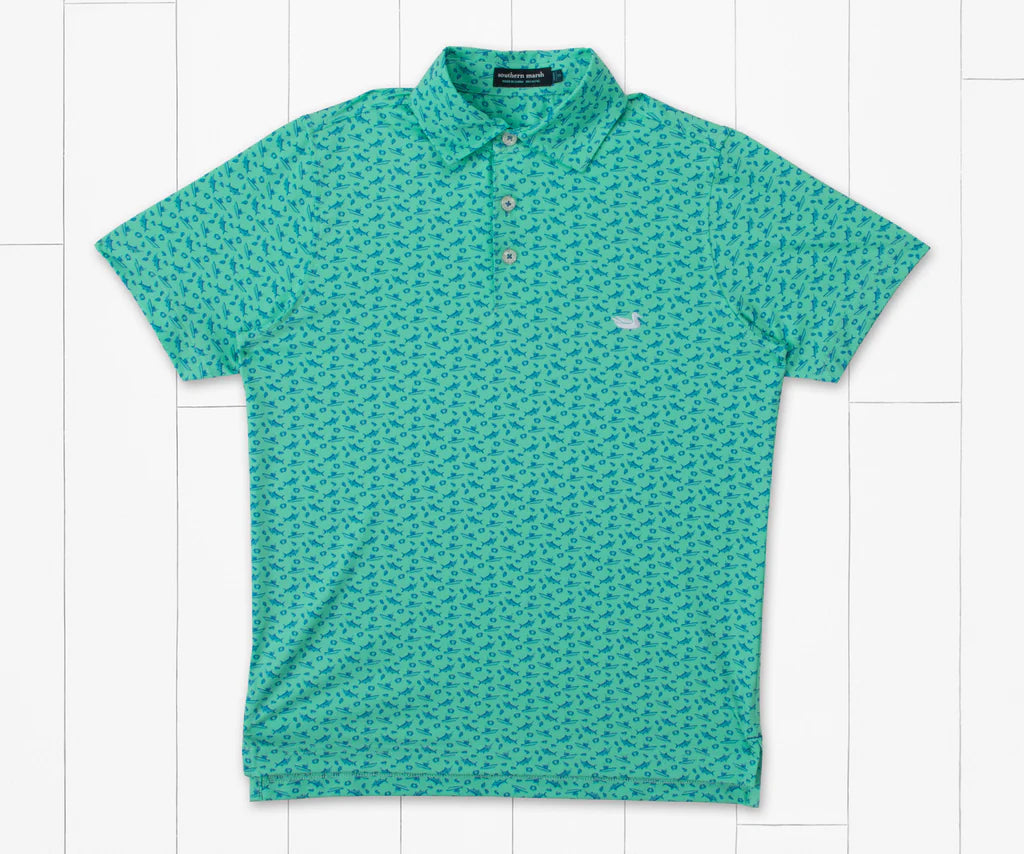 Southern Marsh Youth Flyline Offshore Performance Polo Mint & French Blue