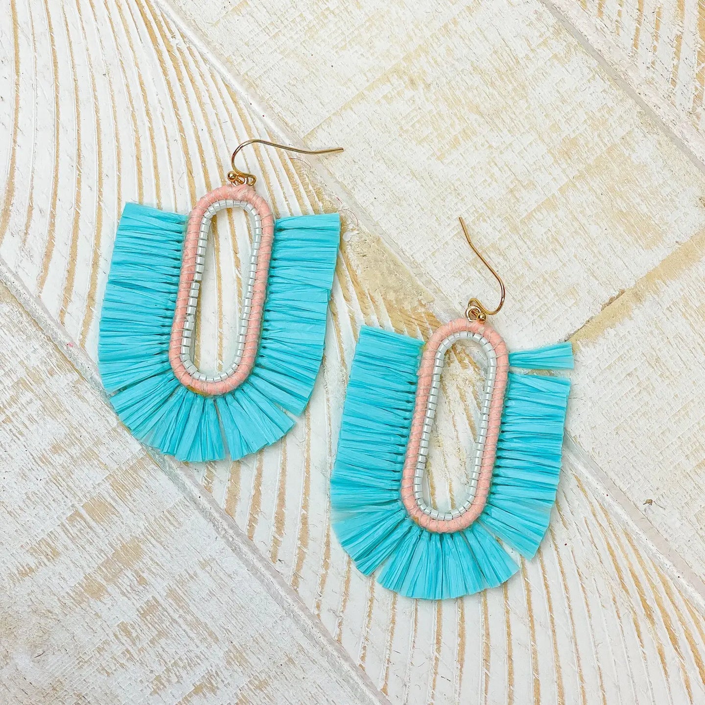 Fanned Oval Turquoise Beaded Dangle Earrings