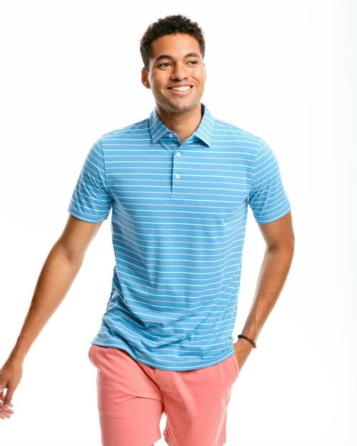 Southern Tide Men's SS Ryder Breaker Stripe Perf Heather Polo