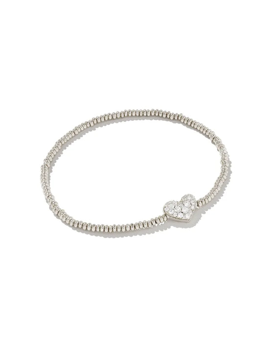 Kendra Scott Ari Silver Pave Heart Stretch Bracelet White Crystal