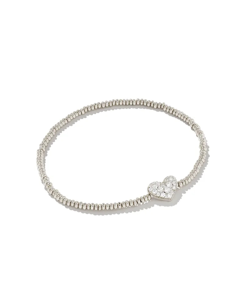 Kendra Scott Ari Silver Pave Heart Stretch Bracelet White Crystal